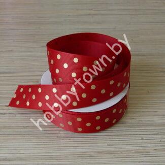 Лента репсовая в глиттерный горох 25 мм (цв. бордовый/золото) 1м