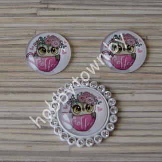 Кабошон Совушка в чашке, 25 мм (стекло) 1шт.