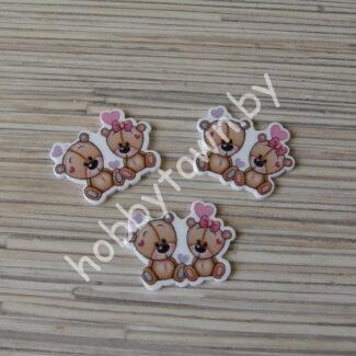 Кабошон-вырубка Мишки,  36x29 мм 1шт.