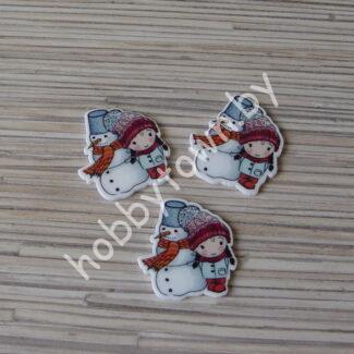 Кабошон-вырубка Снеговик с девочкой,  32x34 мм 1шт.