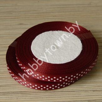Лента репсовая горох 1 см (цв. бордовый) 1м