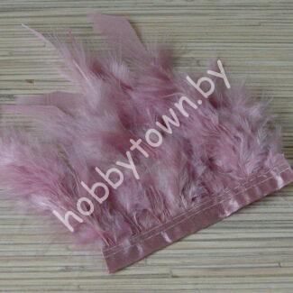 Перья декоративные на ленте (цв.пыльная роза) отрез 10 см