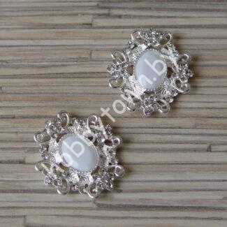 Серединка ювелирная 30×33 мм (цв.серебро/белый) 1 шт.