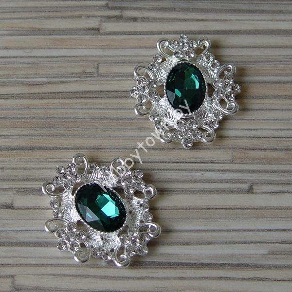 Серединка ювелирная 30×33 мм (цв.серебро/изумрудный 14) 1 шт.