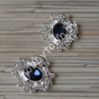 Серединка ювелирная 30×33 мм (цв.серебро/тёмно-синий 22) 1 шт.