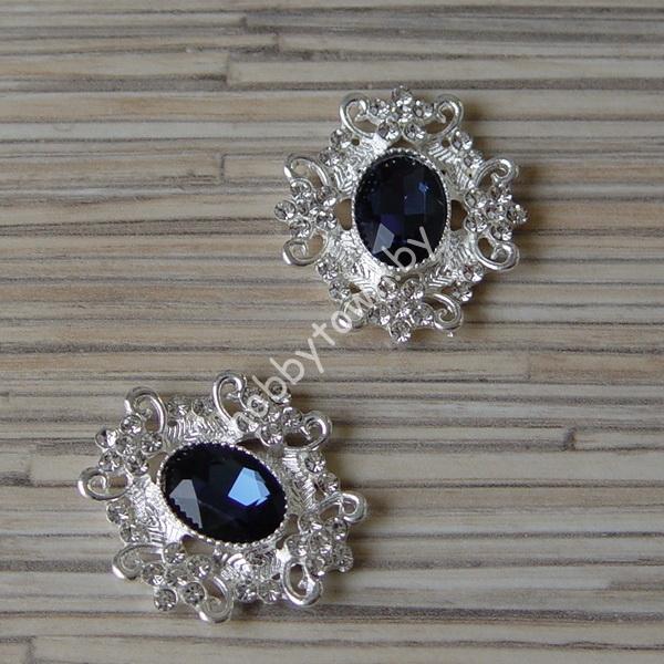 Серединка ювелирная 30×33 мм (цв.серебро/тёмно-синий 22) 1 шт.