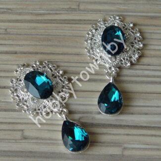 Серединка ювелирная с подвеской 25x45 мм (цв.серебро/бирюзовый 11) 1 шт.