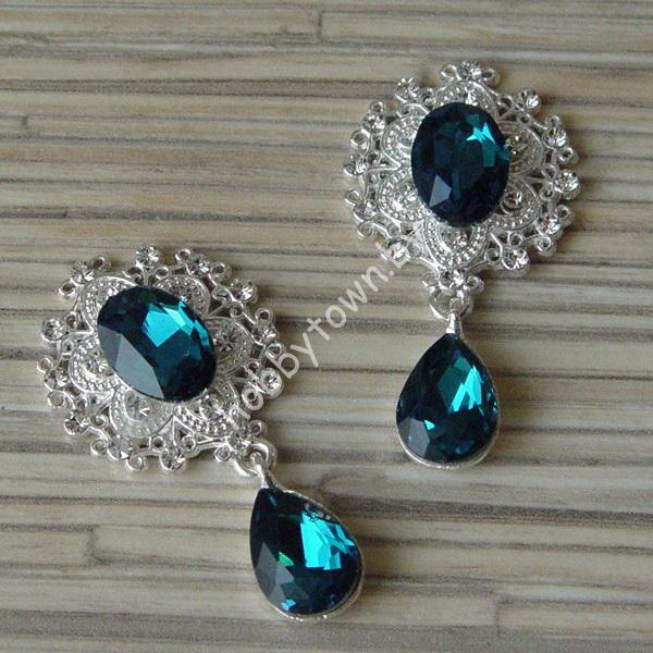 Серединка ювелирная с подвеской 25x45 мм (цв.серебро/бирюзовый 11) 1 шт.