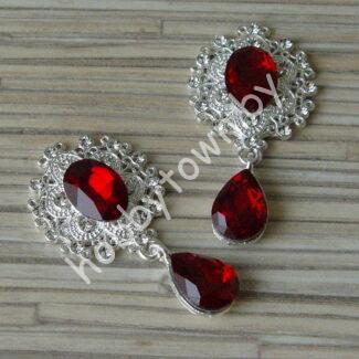 Серединка ювелирная с подвеской 25x45 мм (цв.серебро/бордовый 1) 1 шт.