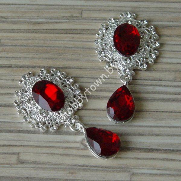 Серединка ювелирная с подвеской 25x45 мм (цв.серебро/бордовый 1) 1 шт.