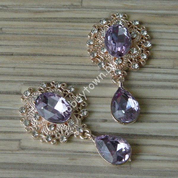 Серединка ювелирная с подвеской 25×45 мм (цв.золото/фиолетовый 2) 1 шт.