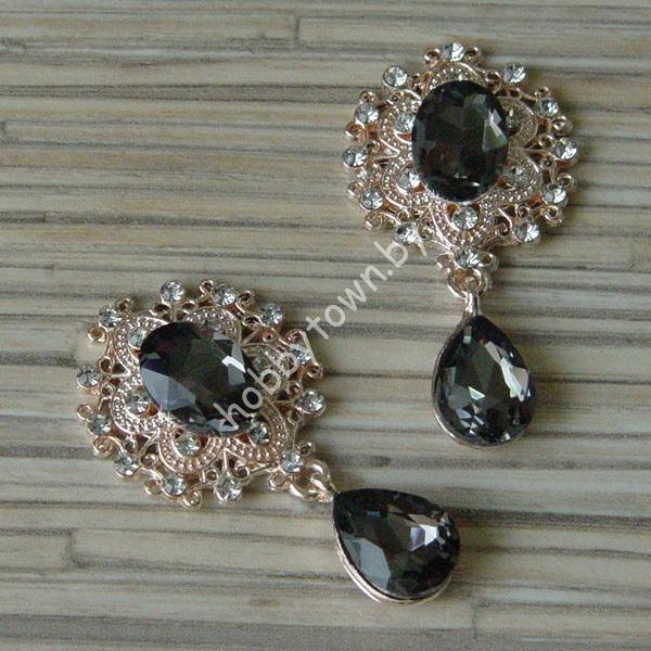 Серединка ювелирная с подвеской 25×45 мм (цв.золото/графитовый 4) 1 шт.