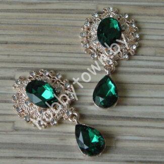 Серединка ювелирная с подвеской 25×45 мм (цв.золото/изумрудный 14) 1 шт.