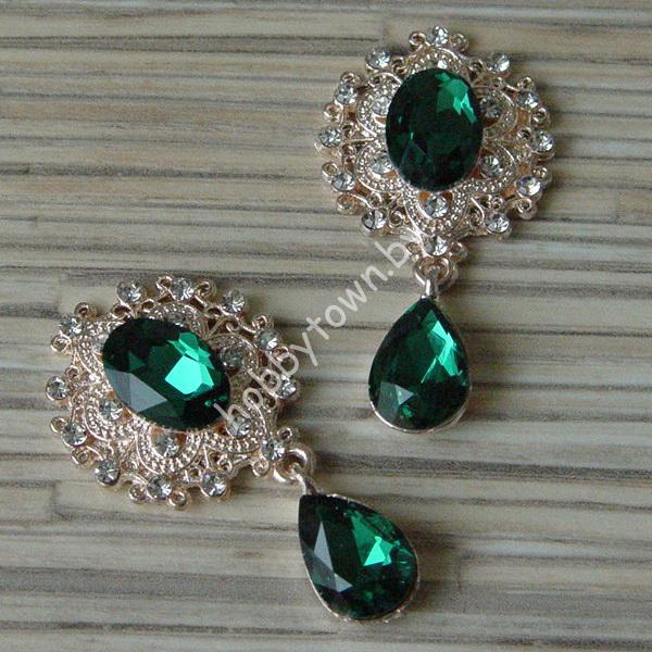 Серединка ювелирная с подвеской 25×45 мм (цв.золото/изумрудный 14) 1 шт.