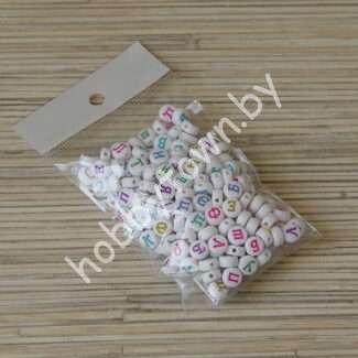 Бусины-буквы круглые 7 мм (цв. белый/цветной микс-1) 200 шт.