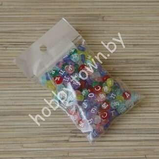 Бусины-буквы круглые 7 мм (цв. прозрачный/ассорти) 200 шт.