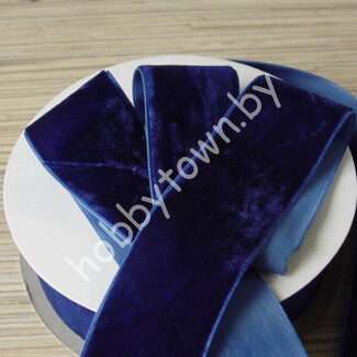 Лента бархатная 4 см (цв. синий 175) 1 метр