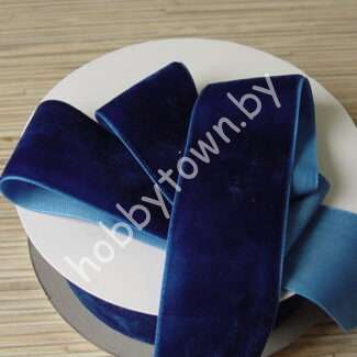 Лента бархатная 4 см (цв. синий 70) 1 м