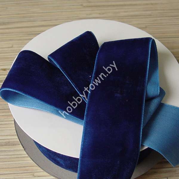 Лента бархатная 4 см (цв. синий 70) 1 м