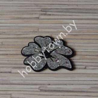 Патч-заготовка Цветок 50 мм (цв. чёрный/серебро) 1шт.