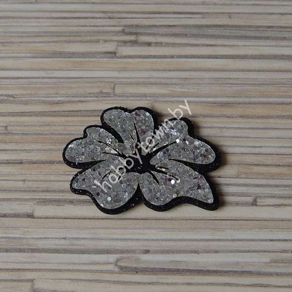 Патч-заготовка Цветок 35 мм (цв. чёрный/серебро) 1шт.
