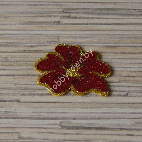 Патч-заготовка Цветок 35 мм (цв. золото/красный) 1шт.