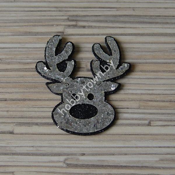 Патч-заготовка Голова Оленя 35 мм (цв. чёрный/серебро) 1шт.