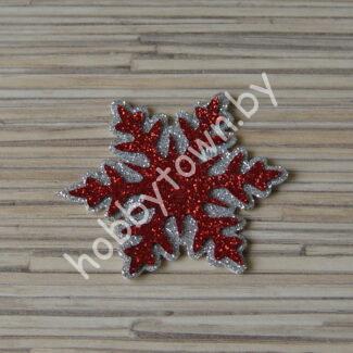 Патч-заготовка Снежинка 35 мм (цв. серебро/красный) 1шт.