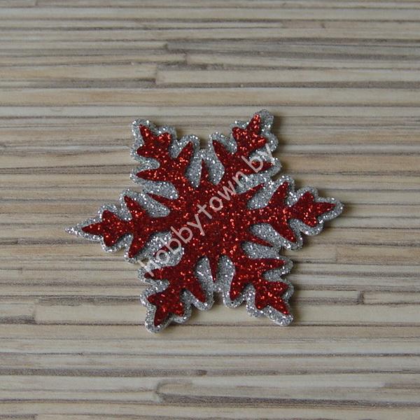Патч-заготовка Снежинка 35 мм (цв. серебро/красный) 1шт.