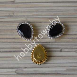 Стразы пришивные в золотой оправе Капля 14x18 мм (цв. чёрный 16) 1 шт.