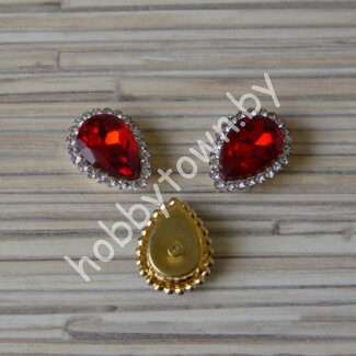 Стразы пришивные в золотой оправе Капля 14x18 мм (цв. красный 18) 1 шт.