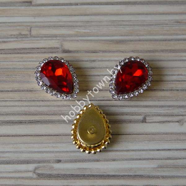 Стразы пришивные в золотой оправе Капля 14x18 мм (цв. красный 18) 1 шт.