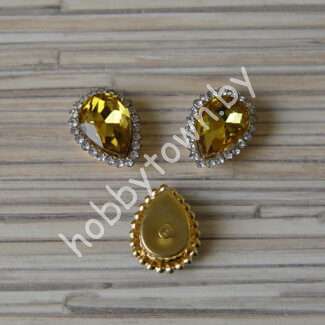 Стразы пришивные в золотой оправе Капля 14x18 мм (цв. золото 14) 1 шт.