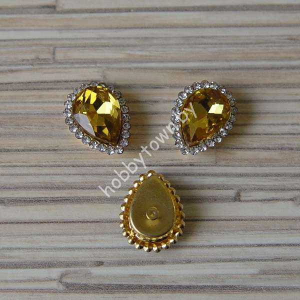 Стразы пришивные в золотой оправе Капля 14x18 мм (цв. золото 14) 1 шт.