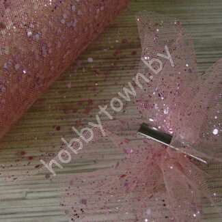 Фатин средней жёсткости с пайетками , ширина 15 см (цв. розовый персик 17) 1 метр