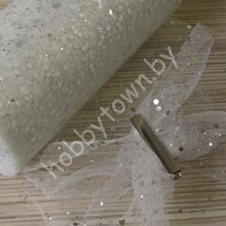 Фатин средней жёсткости с пайетками , ширина 15 см (цв.айвори 33) 1 метр