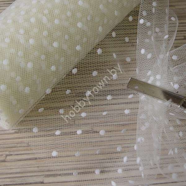 Фатин средней жёсткости в горошек , ширина 15 см (цв.кремовый) 1 метр