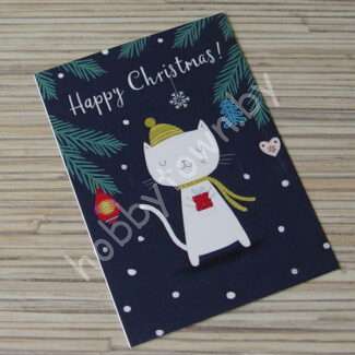 Карточка "Happy Christmas с котом" 7x10 см