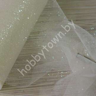 Фатин средней жёсткости с блёстками, ширина 15 см, (цв. бежевый) 1 метр