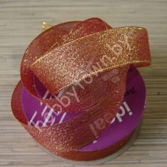 Лента-парча 25 мм (цв.бордовый/золото 048) 1 м