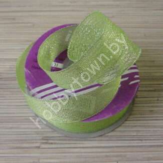 Лента-парча 25 мм (цв.салатовый/серебро 071) 1 м