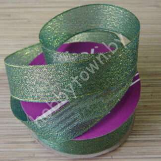 Лента-парча 25 мм (цв.зелёный/золото 058) 1 м