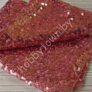 Ткань с пайетками на сетке 30x30 см (цв. лососевый)