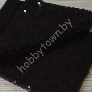 Ткань с пайетками на сетке 30x30 см (цв.чёрный)