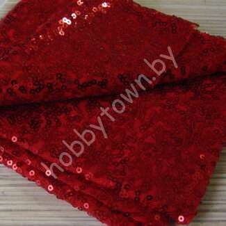 Ткань с пайетками на сетке 30x30 см (цв.красный)