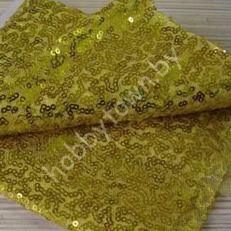 Ткань с пайетками на сетке 30x30 см (цв.яркое золото)