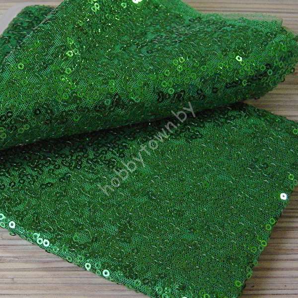 Ткань с пайетками на сетке 30x30 см (цв.зелёный)