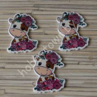 Кабошон-вырубка Коровка с розочками, 27x35 мм 1шт.