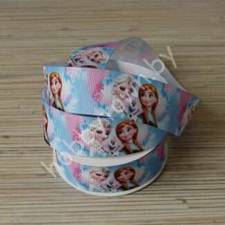 Лента репсовая 25 мм с рисунком Анна и Эльза, 1 м