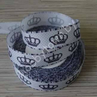 Лента репсовая 25 мм с рисунком Корона (цв. белый) 1 м